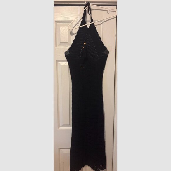 AUDREY PARKS + Francesca's Abigail Halter Crochet Midi Dress Black Sz Medium - Picture 6 of 8